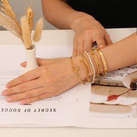 FAFUGA 18 K Gold Plated Love Bangle Bracelet Stack Cuff Jewelry for Women Jewelry Set for Women Gift with Box (B00050)