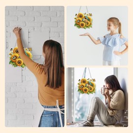 RICUVED Sunflower Hanging Diamond Art Painting Pendant Kits, DIY Birds Diamond Painting Hanging Kits for Adults Kids,5D Special Shaped Diamond Painting Hanging Crystal Art Ornament for Wall Decor