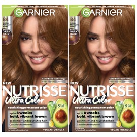 Garnier Hair Color Nutrisse Ultra Color Nourishing Creme, B4 Golden Mahogany Brown (Caramel Chocolate) Permanent Hair Dye, 2 Count (Packaging May Vary)