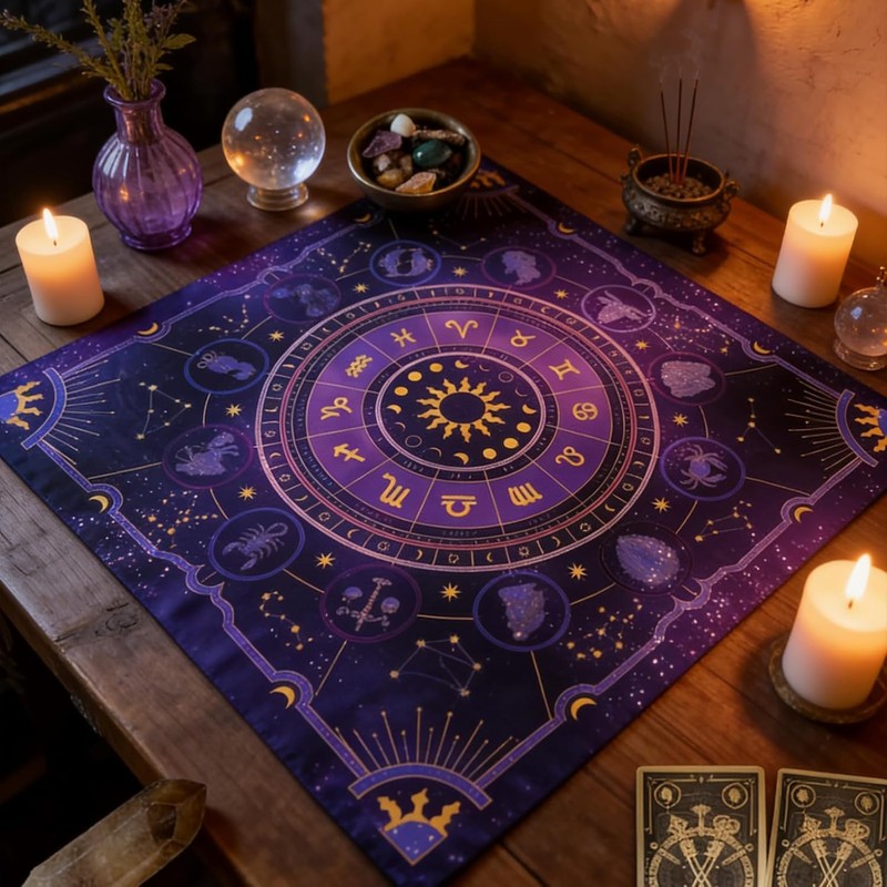Vwejofff Purple Tarot Altar Cloth Short Plush Laser Cut Edge