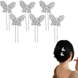 Liroyal Pearl Pin, Hairpin Pearl, (Set of 6), Butterfly, U Pin, Hair Accessory, Hair Accessories, For Photography, Weddings, Coming-of-Age Ceremonies, Graduation Ceremonies, Entrance Ceremonies,