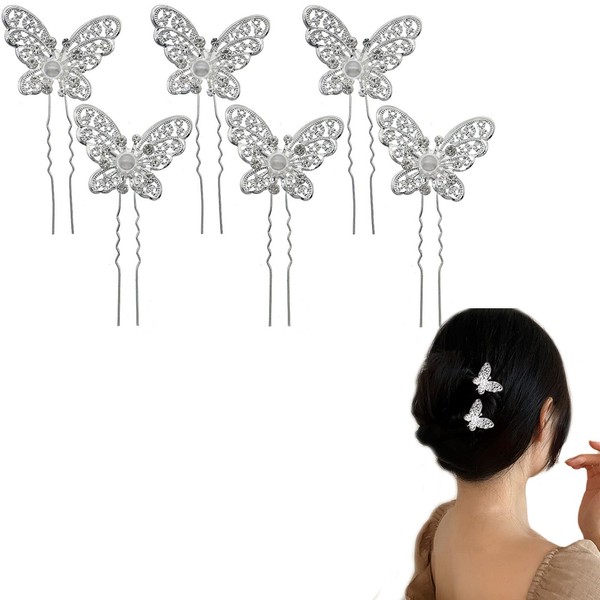 Liroyal Pearl Pin, Hairpin Pearl, (Set of 6), Butterfly, U