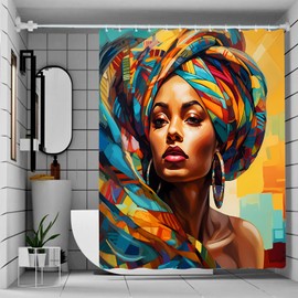 DLTAY African Shower Curtain, Afro Black Girl Shower Curtain, African American Black Woman Shower Curtain Set Waterproof Bath Curtain African Bathroom Decor with 12 Hooks, 72x72 inches