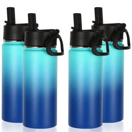 Volhoply 16 OZ Kids Water Bottle Bulk 4 Pack,Insulated Sports Bottles with Straw Lid,Stainless Steel Bottle with Handle Keep Cold & Hot,Double Wall Vacuum Thermo Cups for School(Green Blue,Set of 4)