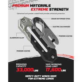 AMBULL Towing Winch Fairleads with Tow Hook, Upgrade Al Hawse Fairlead with G80 Heavy Duty Forged Steel Winch Hook for Electric Winch, 33000lb Break Strength, for Synthetic Rope Recorvery, BlackGray