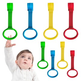 8Pcs Baby Playpen Pull up Rings, Premium Baby Pull up Rings for Play Pen Standing up, Plastic Safety Walking Exercises Assistant Rings for Infants Babies Toddler, 4 Colors