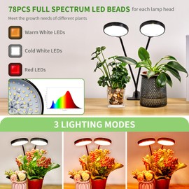 Brightown Full Spectrum 2-Head LED Grow Light with Gooseneck Clip, 3 Colors, Dimmable & Auto On/Off Timer (4/8/12 Hrs) for Indoor Pot Houseplants & Succulent Growing on Desk or House, 2 Pack