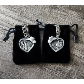 Unbranded 1.25" Heart Shaped Romantic 2 in 1 Necklace & Keychain | Cowboy and Cowgirl
