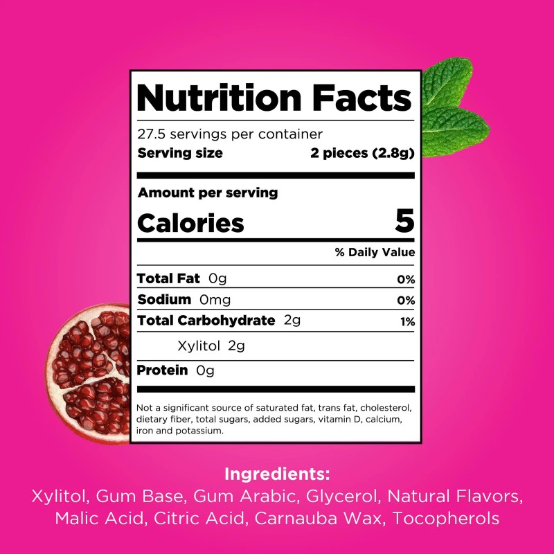 PUR Chewing Gum Pomegranate Mint 55 Count Sugar Free Aspartame