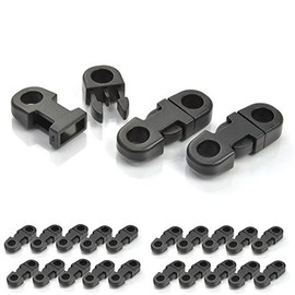 Ganzoo Plastic Click Fastener Set of 20, Clip Fastener Buckle in Black, 27 x 10 mm, Eyelet 6 mm, Slightly Bent, for Paracord Bracelets, Dog Collars, Backpack