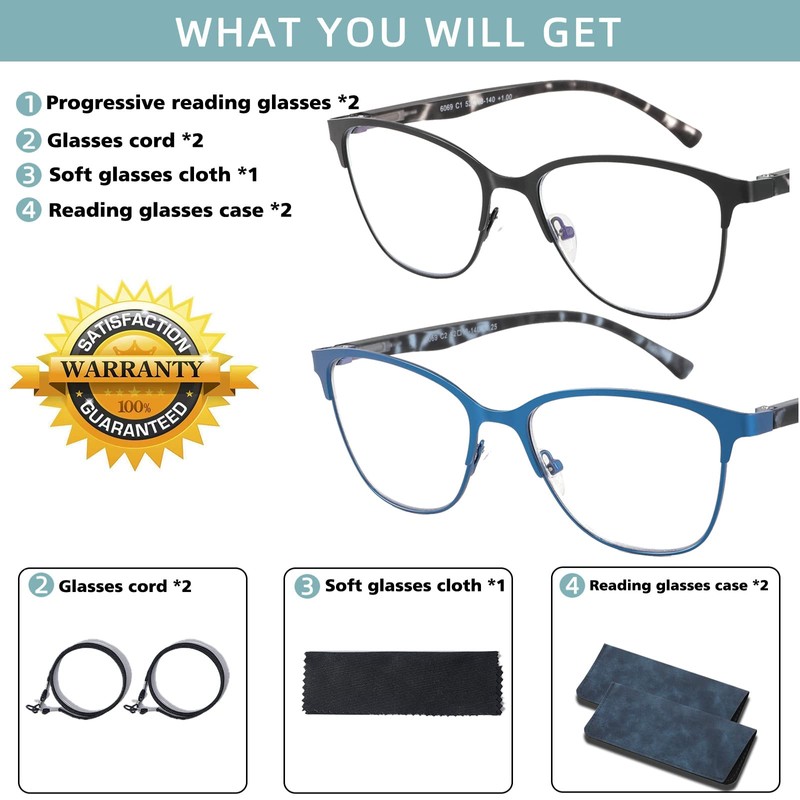 SUNAMOY Progressive Multifocal Reading Glasses Women Cat Eye No Line