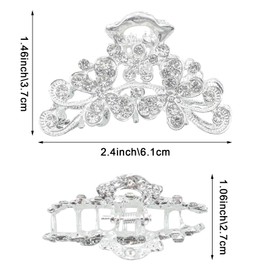 Rhinestone Hair Claw Clips, Retro Flowers Hair Claw Clip with White Rhinestone, Sliver Mini Diamond Crystal Glitter Hair Clips for Ladies for Party Dance Dinner Wedding Date