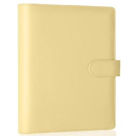 Antner A5 PU Leather Binder 6-Ring Notebook Binder Cover for A5 Filler Paper, Refillable A5 Personal Planner Budget Binder with Magnetic Buckle Closure, Yellow