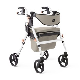 Medline Premium Empower Rollator Walker with Memory Foam Seat, Gray & White, 300 lb. Weight Capacity, 8” Wheels, Microban* Technology, Cupholder,Rolling Walker for Mobility Impairment
