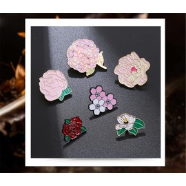 6Pcs Flower Enamel Brooch Pin Pretty Plant Flower Lapel Pins Badge Sakura Pins Set for Women Girls Clothes Bags Decor
