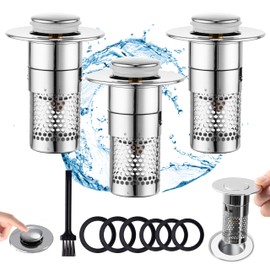TirEurt 10PCS Pop Up Sink Plug Replacement Set with Strainer Brush, Sink Stopper Removable Stainless Steel Floor Drain Filter for 33-40mm Drain Holes, Universal Sink Plug for Kitchen Bathroom Bathtubs