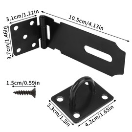 180 Degree Hasp Lock Latch with Lock, 4 Inch Latch Lock with Screws and Padlock, Stainless Steel Pad Lock Latches Locking Latch Security Door Clasp Hasp for Shed/Gate/Storage Lock（Black）