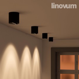 linovum Cori Surface-Mounted Spotlight, Swivelling, Black, Suitable for GU10 and LED Modules, Round Ceiling Spotlight, 1 Bulb, Diameter 80 mm