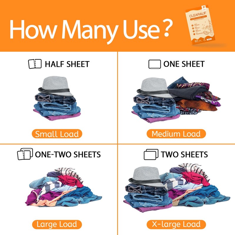 CLEARALIF Laundry Detergent Sheets, Orange, 64 Load, CLEARALIF Laundry Detergent