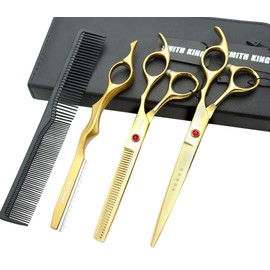 7.0 Inches Professional hair cutting thinning scissors set with razor (Gold)
