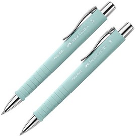 FABER-CASTELL 205091 Poly Ball Ballpoint Pen Caribic Blue Pack of 2 with Replaceable XB Refill, Indelible