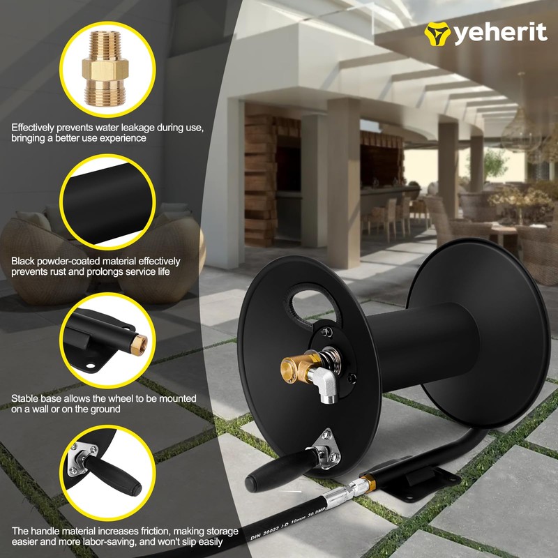 High Pressure Washer Hose Reel 100ft, 3/8" NPT with Swivel