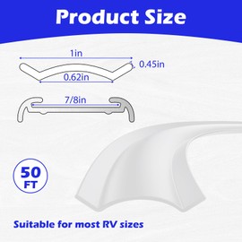 1" RV Vinyl Trim Insert (50 ft), Camper Travel Trailer Screw Cover, RV Corner Trim Molding Exterior, Roof Edge Track, Seam & Gutter Corner Channel for Outdoor Protection, White