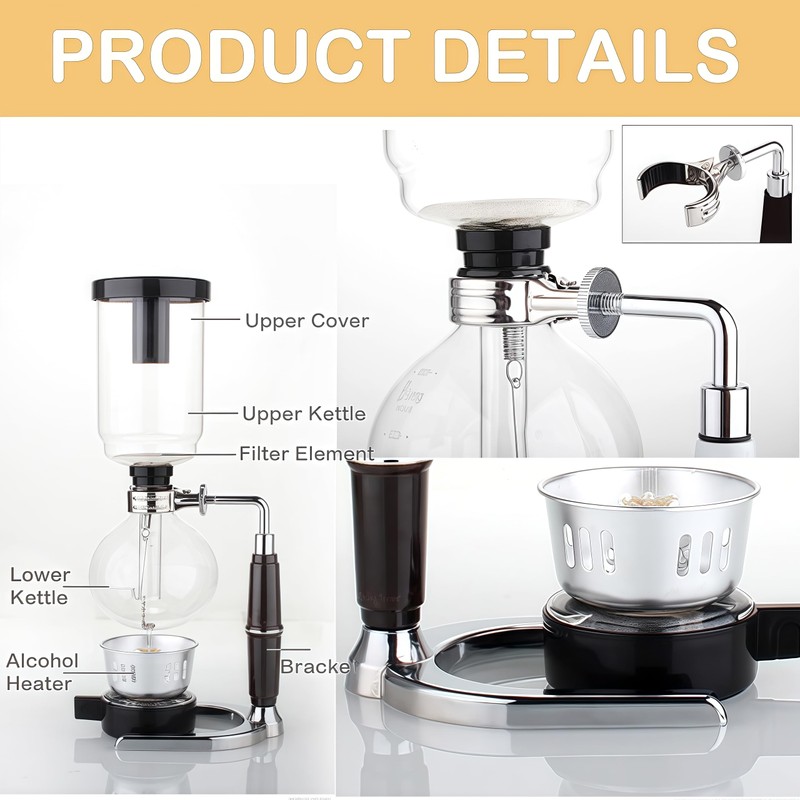 Borasilicate Glass Syphon Coffee Maker, 5-Cup 600ml(20.3 oz) Vaccum Gravity