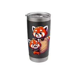 Pocket Red Panda Cute Animal Art Red Panda Bear Playing Stainless Steel Insulated Tumbler