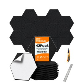 42 Pack Acoustic Panels, High Density Hexagon Acoustic Panels, 12"x10"x0.4" Self-Adhesive Sound Absorbing Foam, Soft & Stretchable Noise Reducing Wall Padding , Acoustic Treatment for Home Studio.