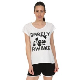 Ladies Short Pyjamas Barely Awake Panda Sizes 8 to 22 UK (20-22) White