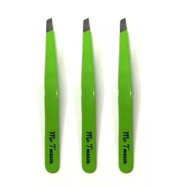 Mr Tweeze Stainless Steel Slant Tweezers, Green (3 Pack) Compares to TweezerGuru