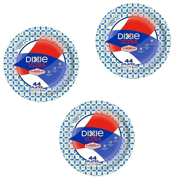 3 Set of 3 Pack - Dixie Ultra Heavy Duty Disposable Appetizer and Dessert Paper Plates, Small Plate 6 7/8" (44 ct)