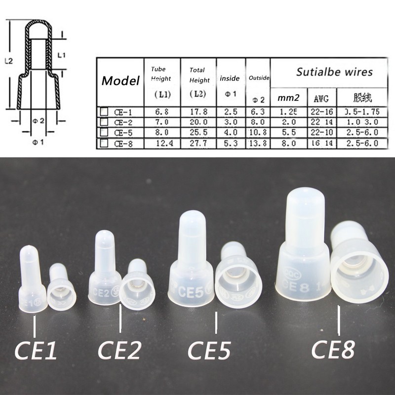 Rextin 1000pcs Transparent CE5 Protective Closed End Wire Crimp Connector