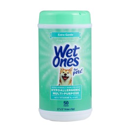 Wet Ones for Pets Hypoallergenic Multipurpose Dog Wipes with Vitamins A, C & E - No Fragrance Pet Wipes for Dogs in Canister, 50 Count
