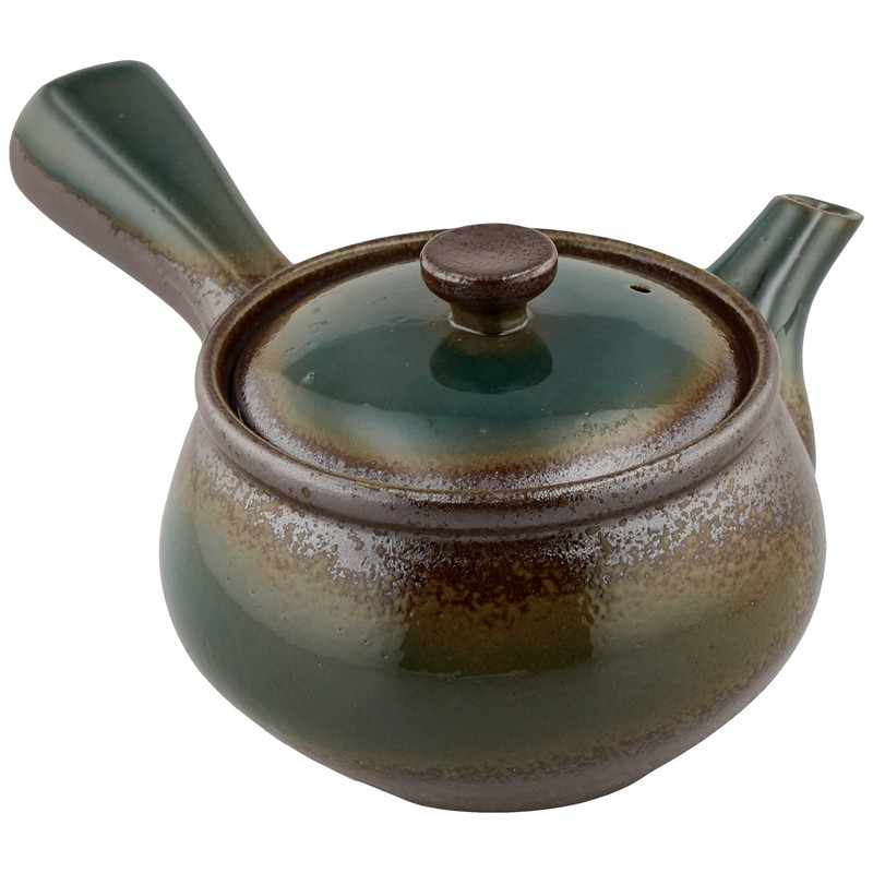 萬古焼 丸碗織部万古 急須(茶こし付) 477-05-713