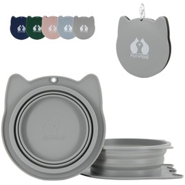 RUNROLE 2-in-1 Collapsible Silicone Dog Travel Bowls, Slot Together and Use Separately, Portable Pet Food Water Bowls, Foldable Cat Feeding Watering Dishes, 20OZ+27OZ(Cool Grey)