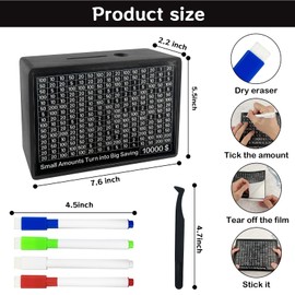 Lukinuo Cash Saver Box Wooden Money Saving Box Black One Piece Cash Vault with 10000 5000 3000 2000 1000 500 Money Saving Target Wooden Cash Vault with Counter Reusable Money Box for Boys Girls Adult