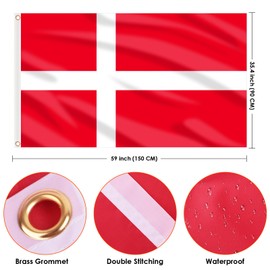 AhfuLife Denmark Flag 90 x 150 cm, 1 Piece Denmark National Flag with Brass Eyelets, Denmark Flag for Women Football Euro Vision 2025 World Cup Olympic National Day Bar Party Decoration