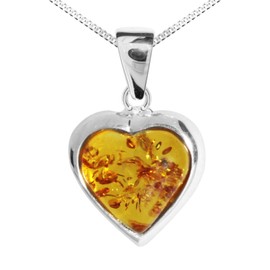 Necklace with Pendant Heart 14 mm Silver 925/000 Amber, Sterling Silver, Amber
