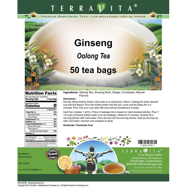 Ginseng Oolong Tea (50 tea bags, ZIN: 542782)