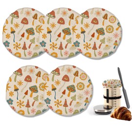 Vintage Mushrooms Sourdough Starter Jar Cloth Covers，Gifts for Women Baker 5 Pack Kit Stretchy Cloth Bowl Jar Lids Fits Jar Mouth Ranging 3"- 4" Inches