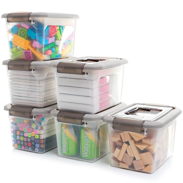 Citylife 6 Packs 6 QT Plastic Storage Bins with Latching