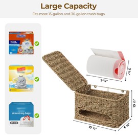 StorageWorks Trash Bag Holder with Lid, Wall Mount Seagrass Plastic Bag Holder for Kitchen, Cabinet and Countertop