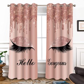 BSPPTI Hello Gorgeous Print Curtains Eyelash Windows Curtains Blackout Curtains Room Darkening Thermal Insulated Drapes for Living Room Bedroom Decor, 42"x 84", 2 Panels