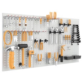 WALMANN Pegboard Wall Organizer with Pegboard Hooks, 24x48 Tool Organizer Pegboard System for Garage, Workbench, Peg Board Organizer Board with Hooks(Grey)
