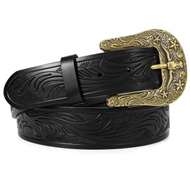 SANSTHS Vintage Western Belt Cowboy Belts for Men Women, Cowgirl Cowboy Belt Buckle Engraved Western Belt Country Belt, Bronze Bull/Black