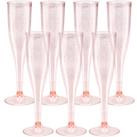 Xvvirnt 30 Pack Plastic Champagne Flutes,Rose Gold Glitter Plastic Champagne Glasses,6.5 OZ Champagne Flutes Disposable,Toasting Glasses for Wedding Mimosa Bar Party Supplies