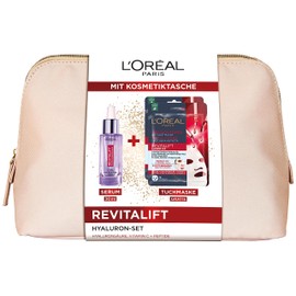 L'Oréal Paris Revitalift Hyaluronic Set, Filler Anti-Wrinkle Serum & Two Laser Cloth Masks, with Hyaluronic Acid, Vitamin C + Peptides, 3-Piece