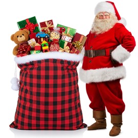 Shappy Large Christmas Santa Gift Sack with Cord Drawstring, Red Black